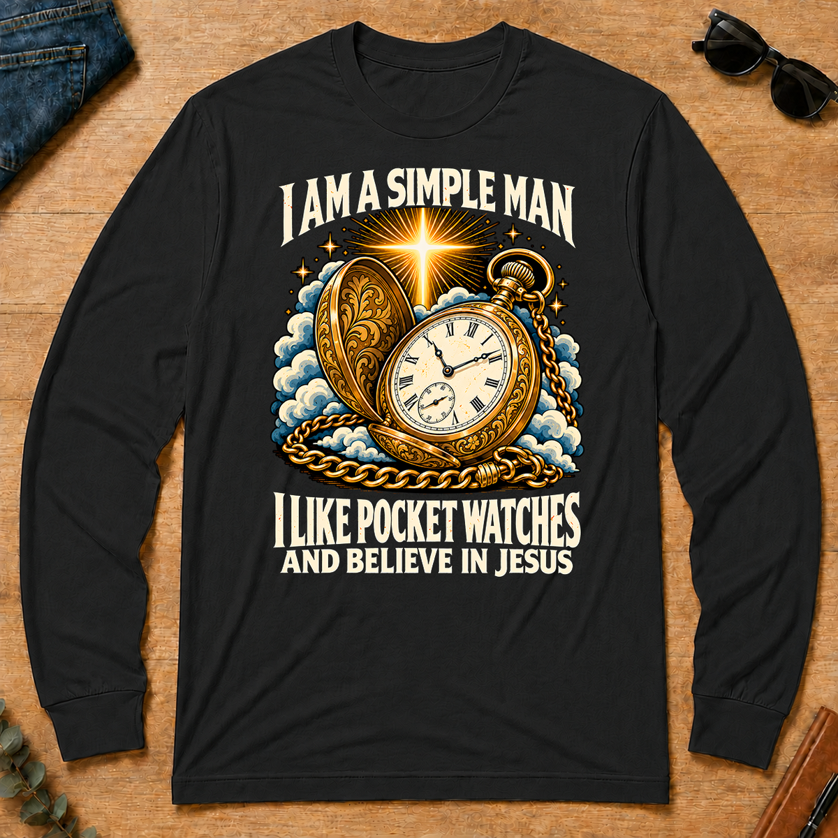 I Like Pocket Watches & Believe In Jesus - black - LST2D-Black