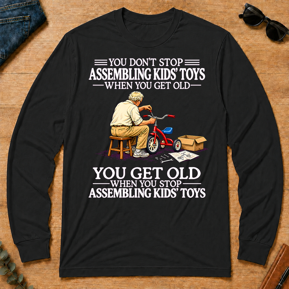 Old Man Don't Stop Assembling Kids Toys - black - LST2D-Black