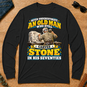 Yellow An Old Man Still Carves Stone In His Seventies - black - LST2D-Black