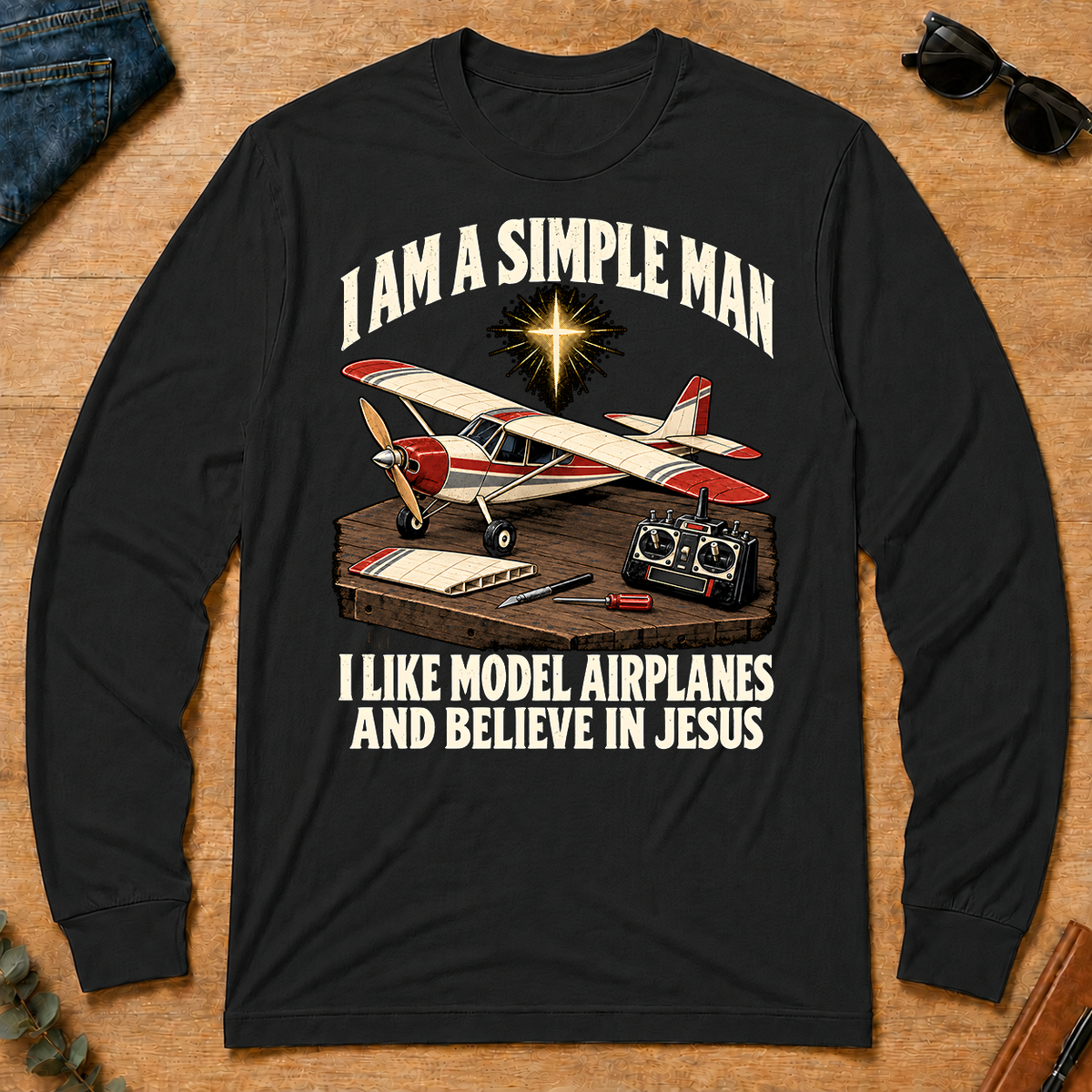 I Like Model Airplanes & Believe In Jesus - black - LST2D-Black