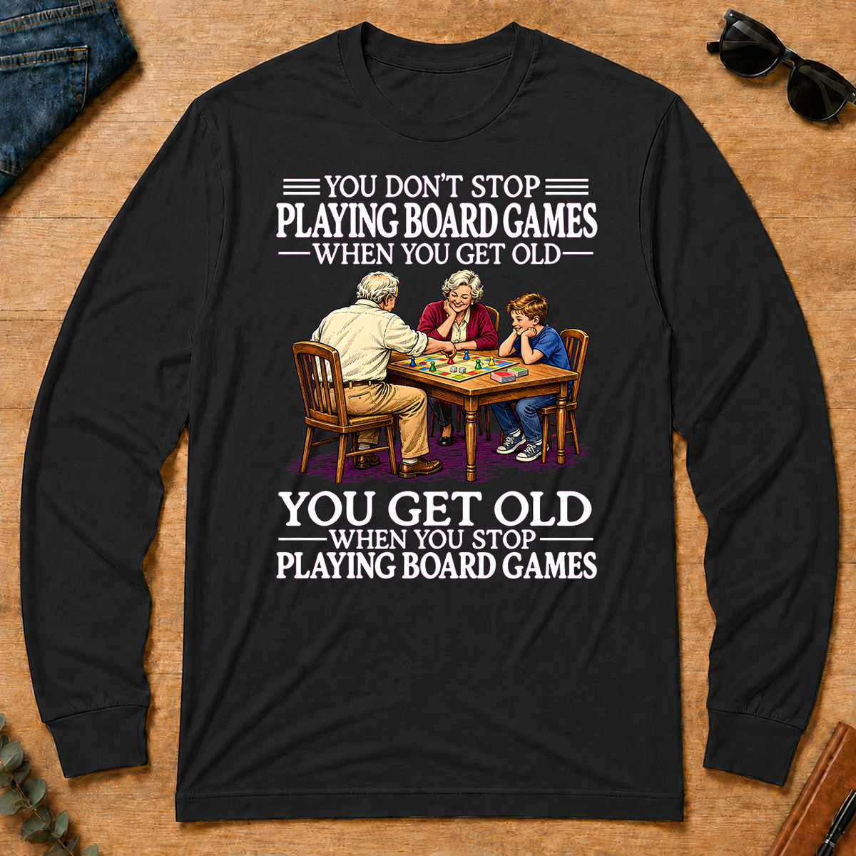 Old Man Don't Stop Playing Board Games - black - LST2D-Black