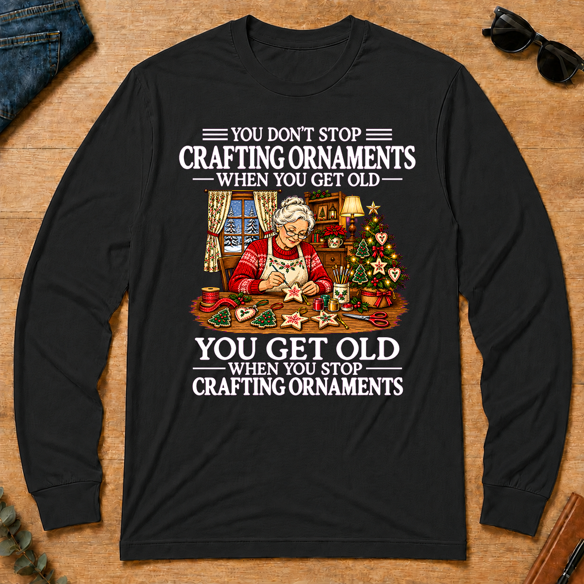 Old Woman Don't Stop Crafting Ornaments - black - LST2D-Black