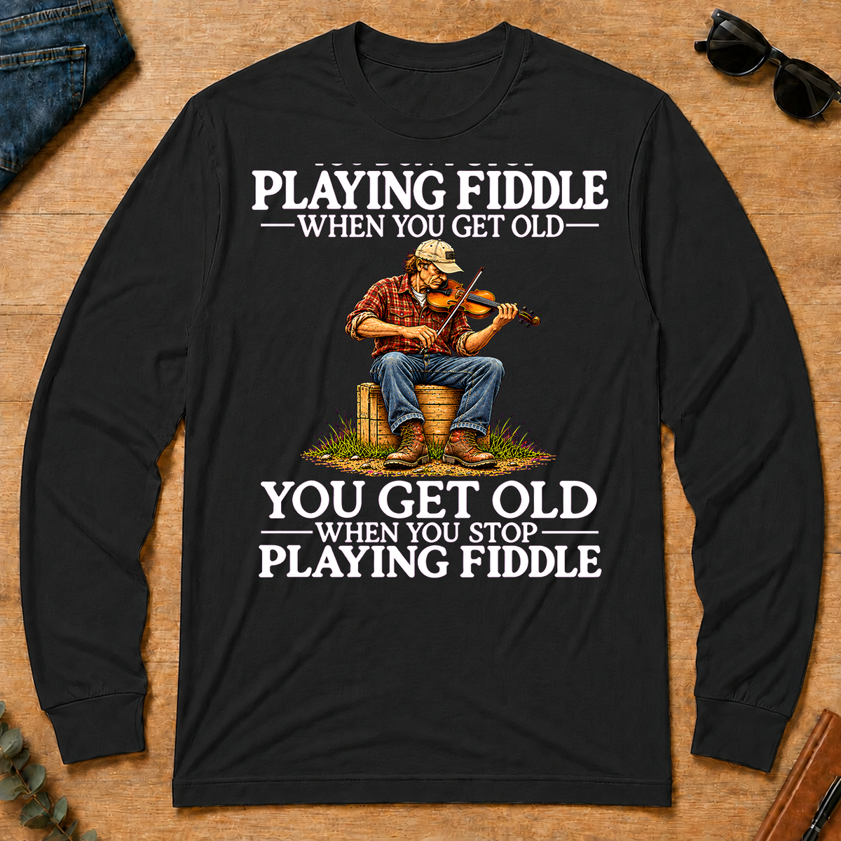 Old Man Don't Stop Playing Playing Fiddle - black - LST2D-Black
