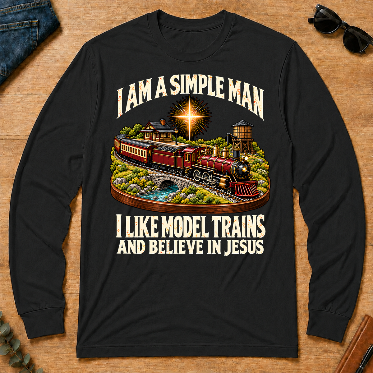I Like Model Trains & Believe In Jesus - black - LST2D-Black