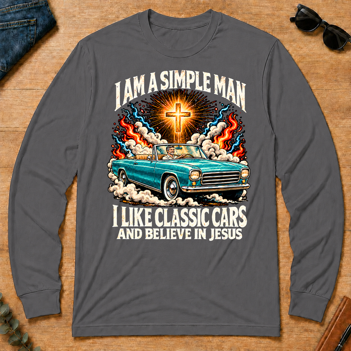 I Like Classic Cars & Believe In Jesus - charcoal - LST2D-Charcoal