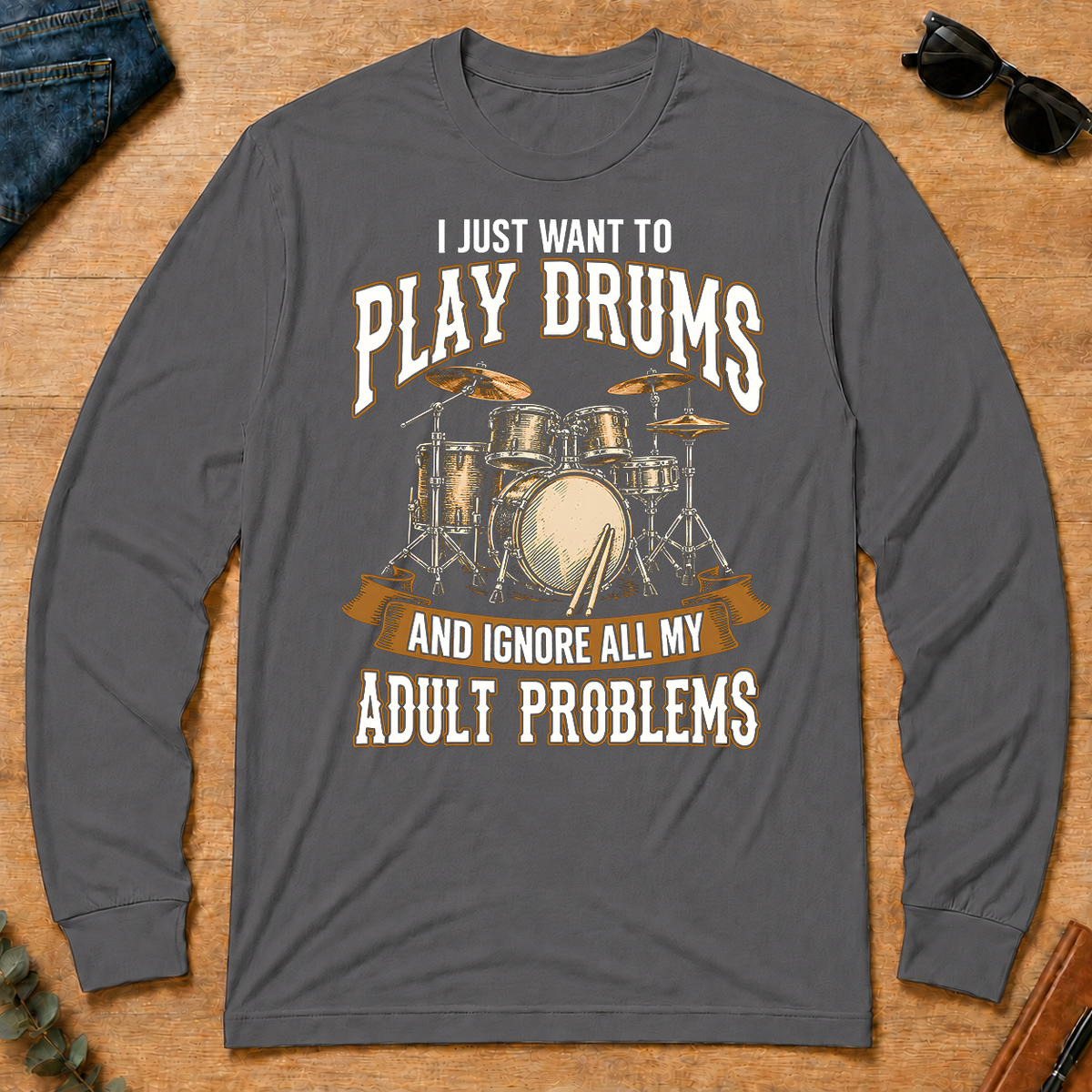 Vintage I Just Want To Play Drums - charcoal - LST2D-Charcoal