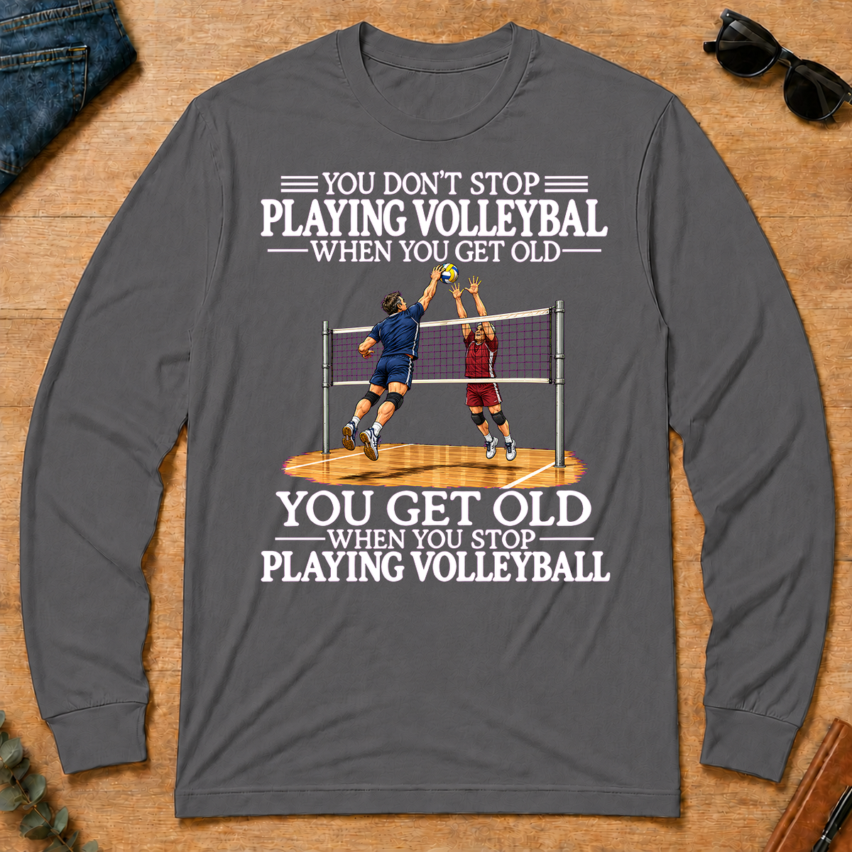 Old Man Don't Stop Volleyball - charcoal - LST2D-Charcoal