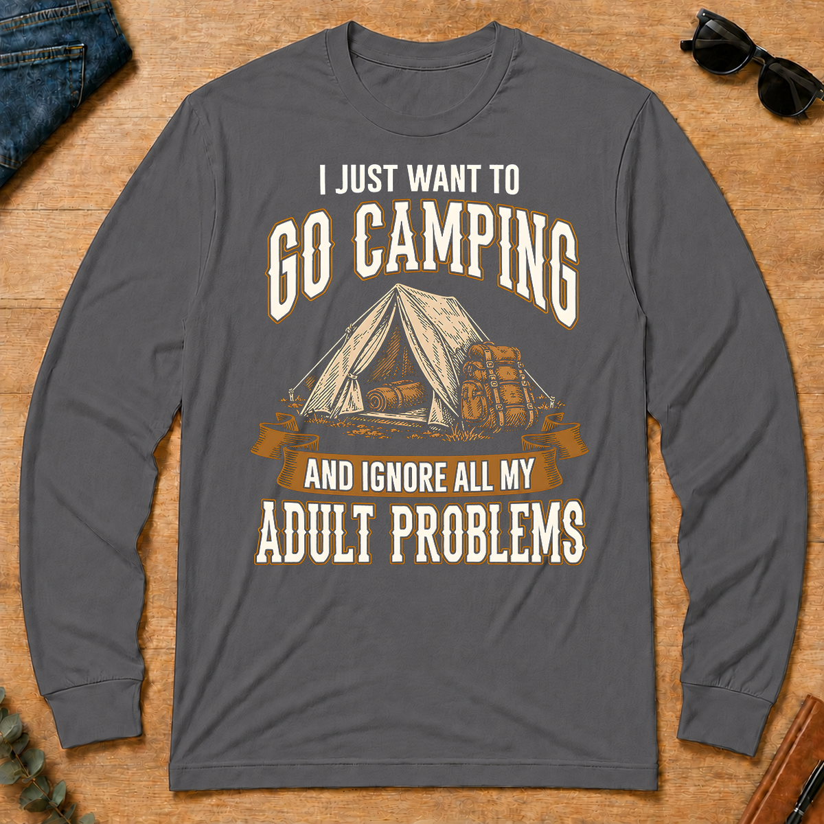 Vintage I Just Want To Go Camping - charcoal - LST2D-Charcoal