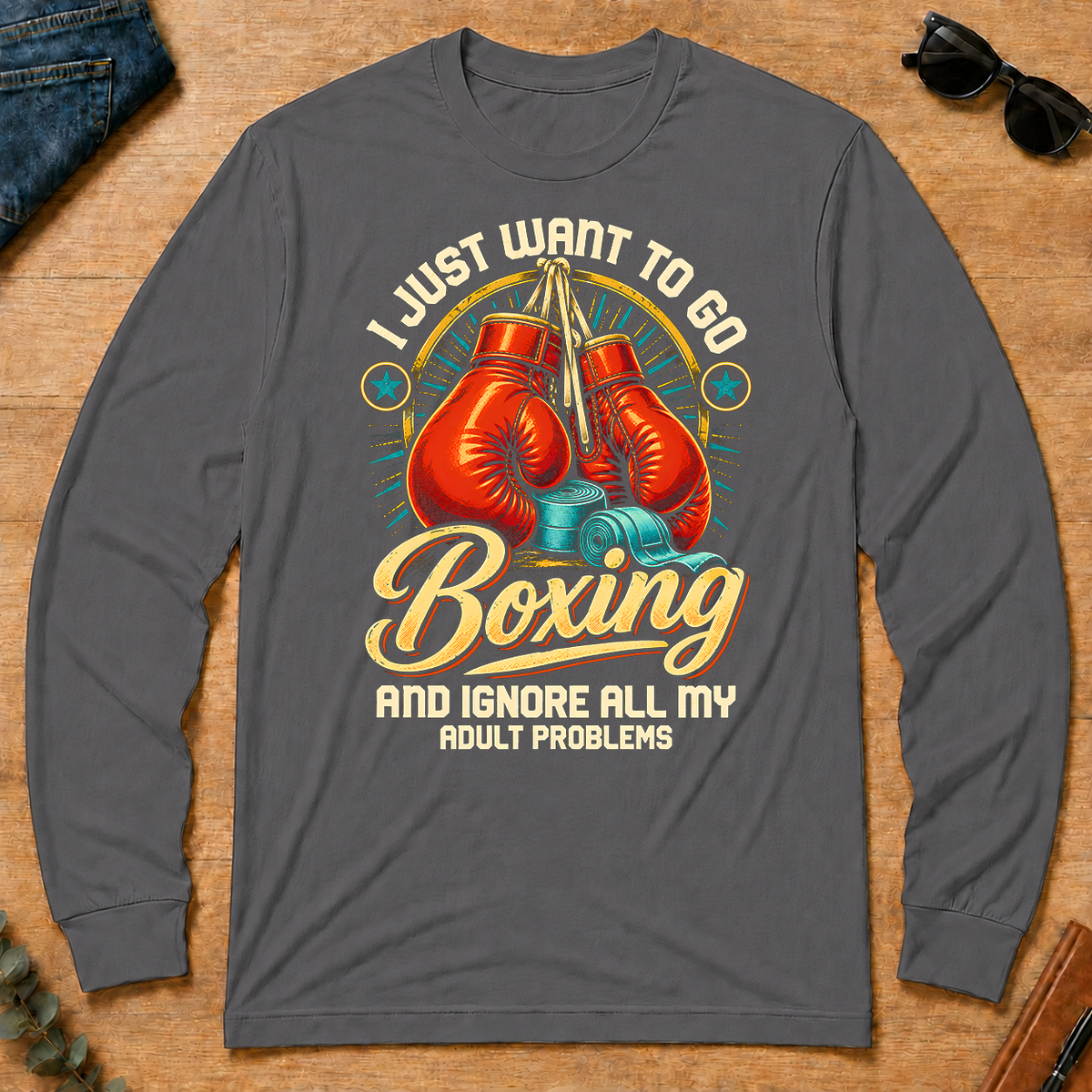 I Just Want To Go Boxing & Ignore All Adult Problems - charcoal - LST2D-Charcoal