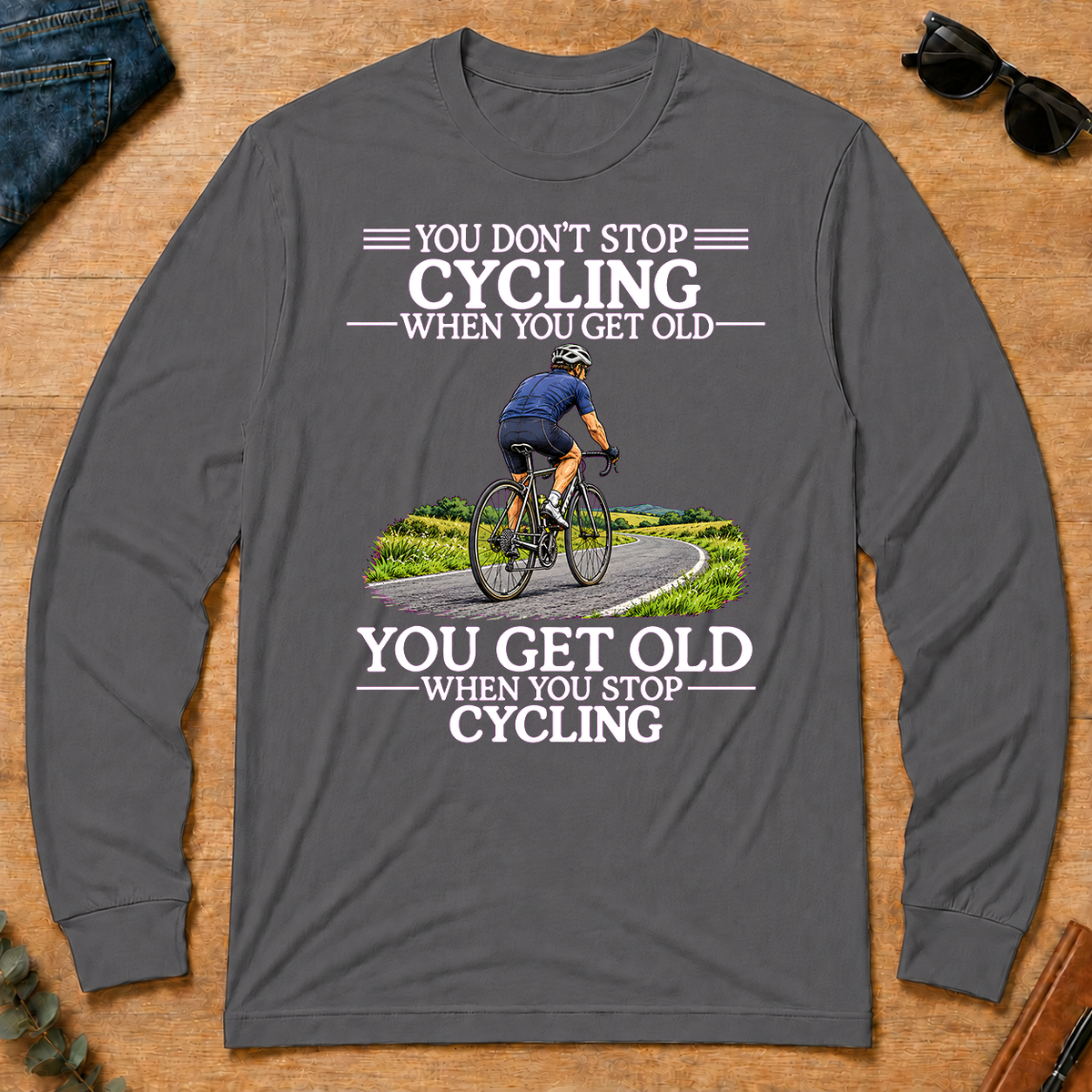 Old Man Don't Stop Cycling - charcoal - LST2D-Charcoal