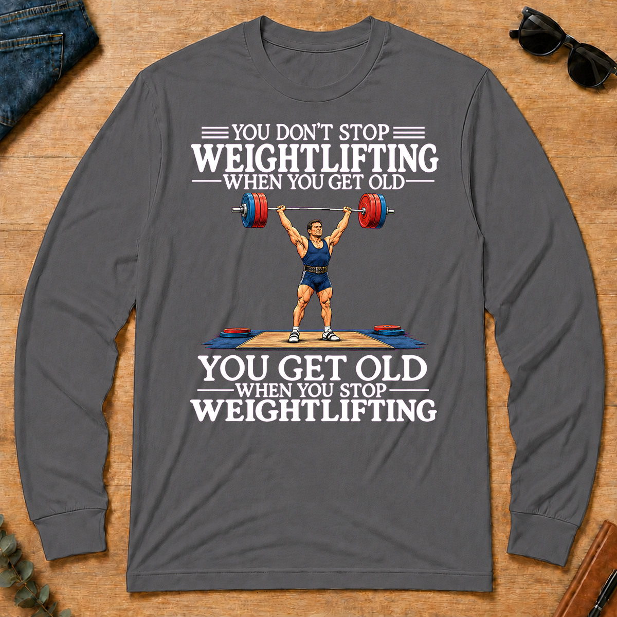 Old Man Don't Stop Weightlifting - charcoal - LST2D-Charcoal
