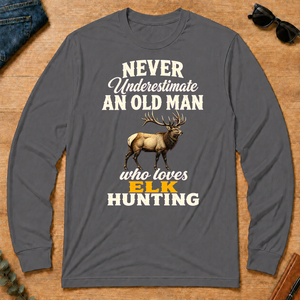 Never Underestimate An Old Man Who Loves Elk Hunting Retro - charcoal - LST2D-Charcoal