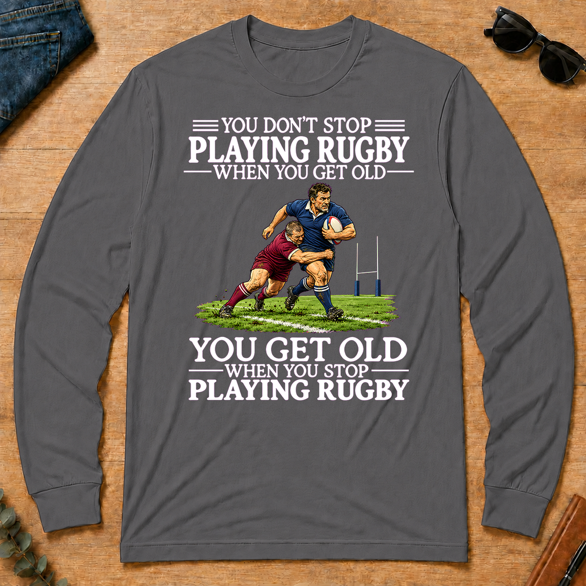Old Man Don't Stop Rugby - charcoal - LST2D-Charcoal