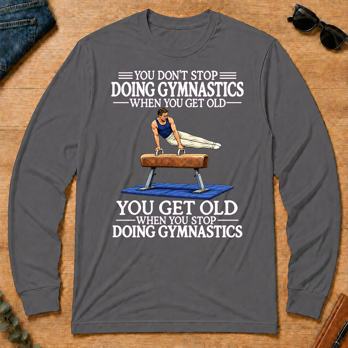 Old Man Don't Stop Gymnastics - charcoal - LST2D-Charcoal