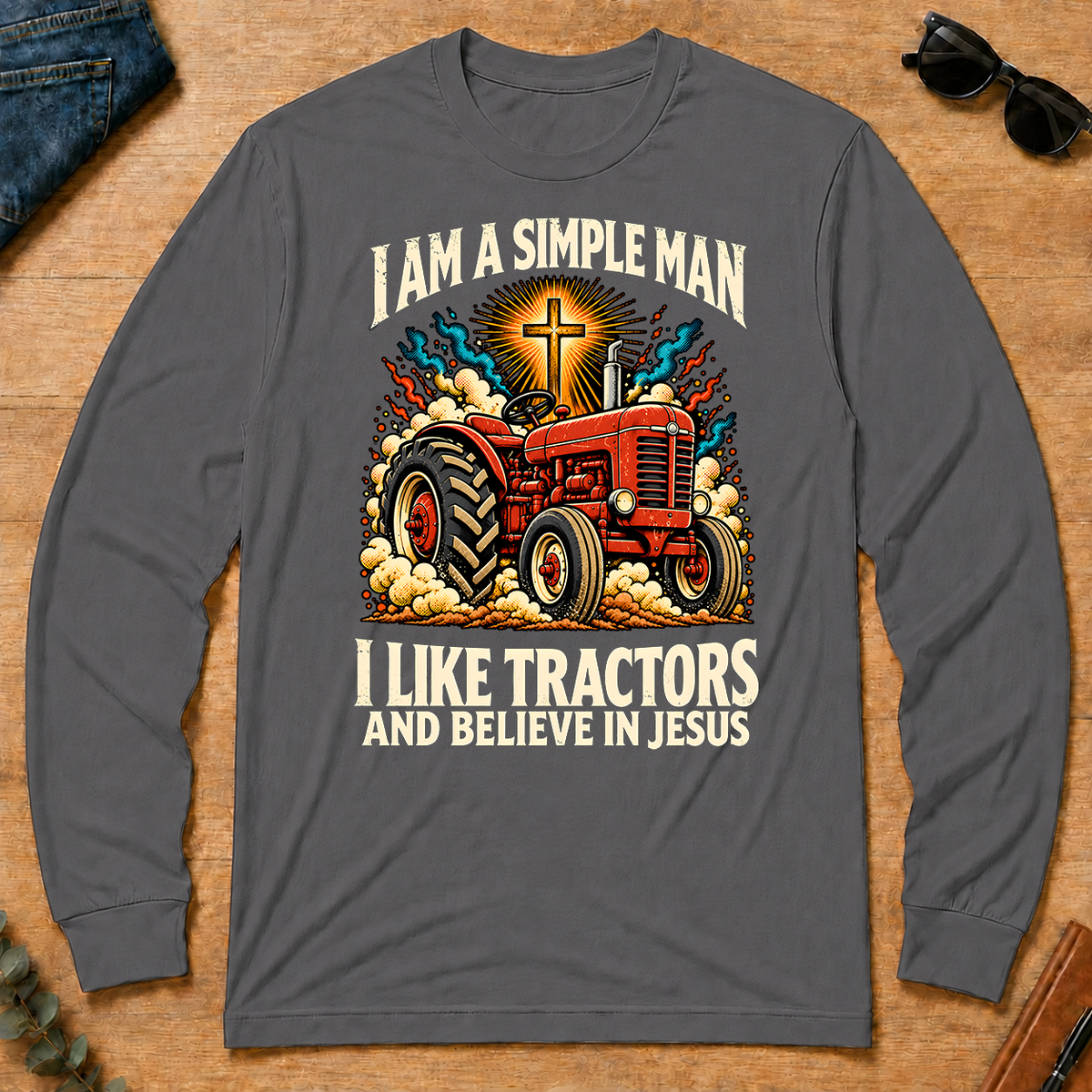 I Like Tractors & Believe In Jesus - charcoal - LST2D-Charcoal