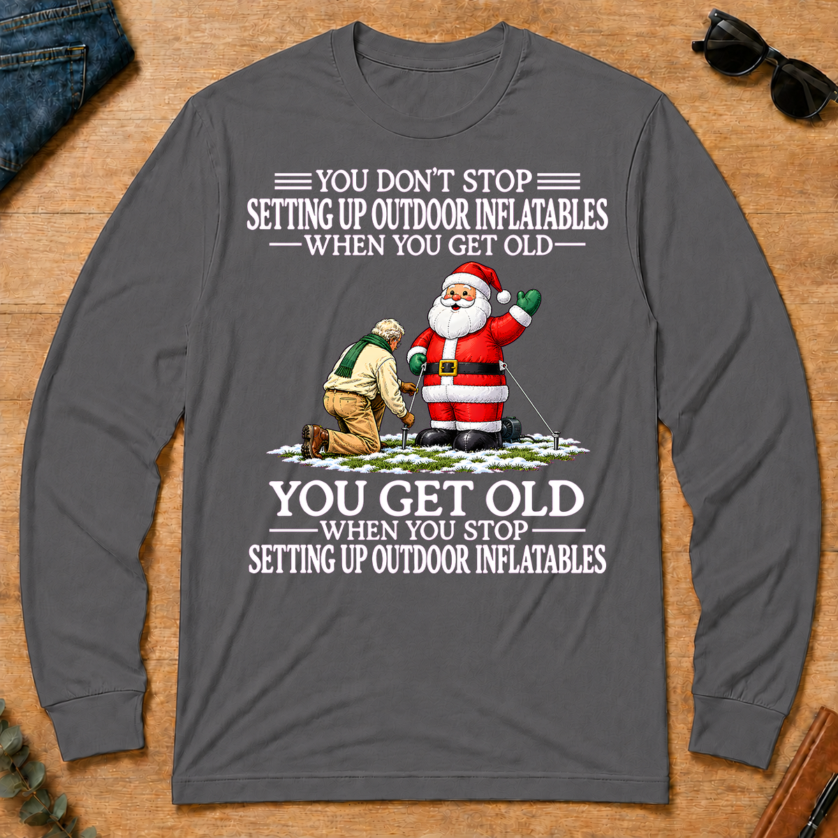 Old Man Don't Stop Setting Up Outfoor Inflatables - charcoal - LST2D-Charcoal