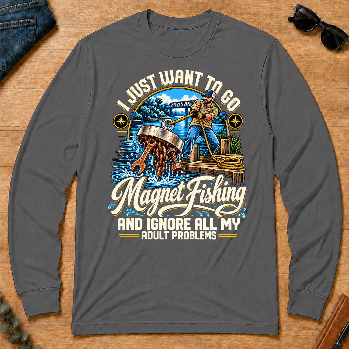 I Just Want To Go Magnet Fishing & Ignore All Adult Problems - charcoal - LST2D-Charcoal