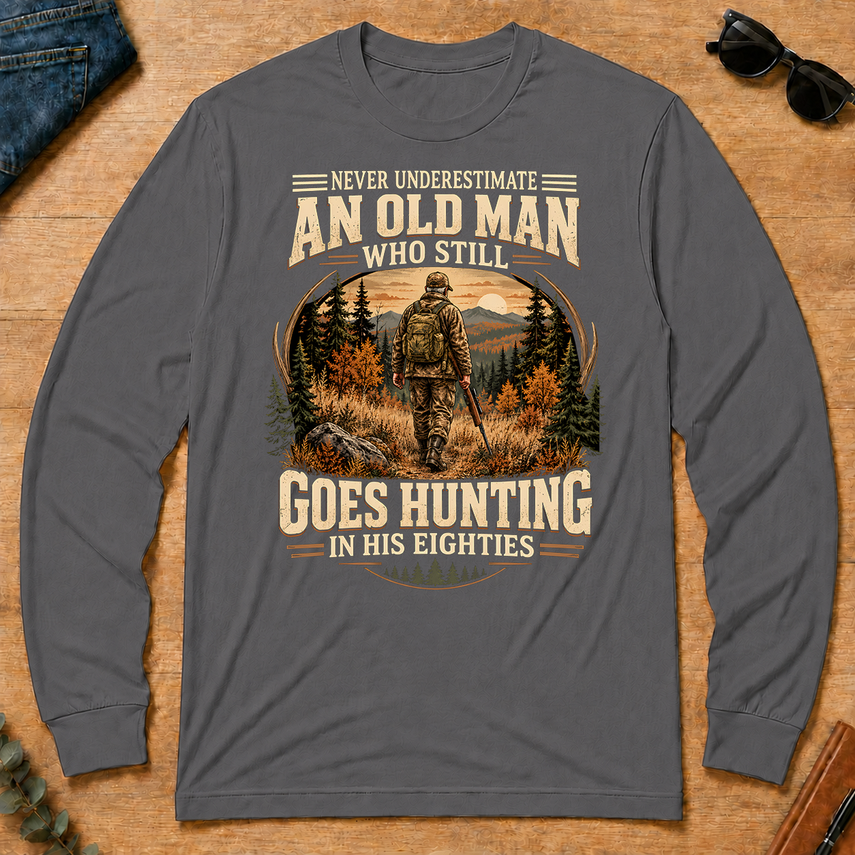An Old Man Goes Hunting In 80s - charcoal - LST2D-Charcoal