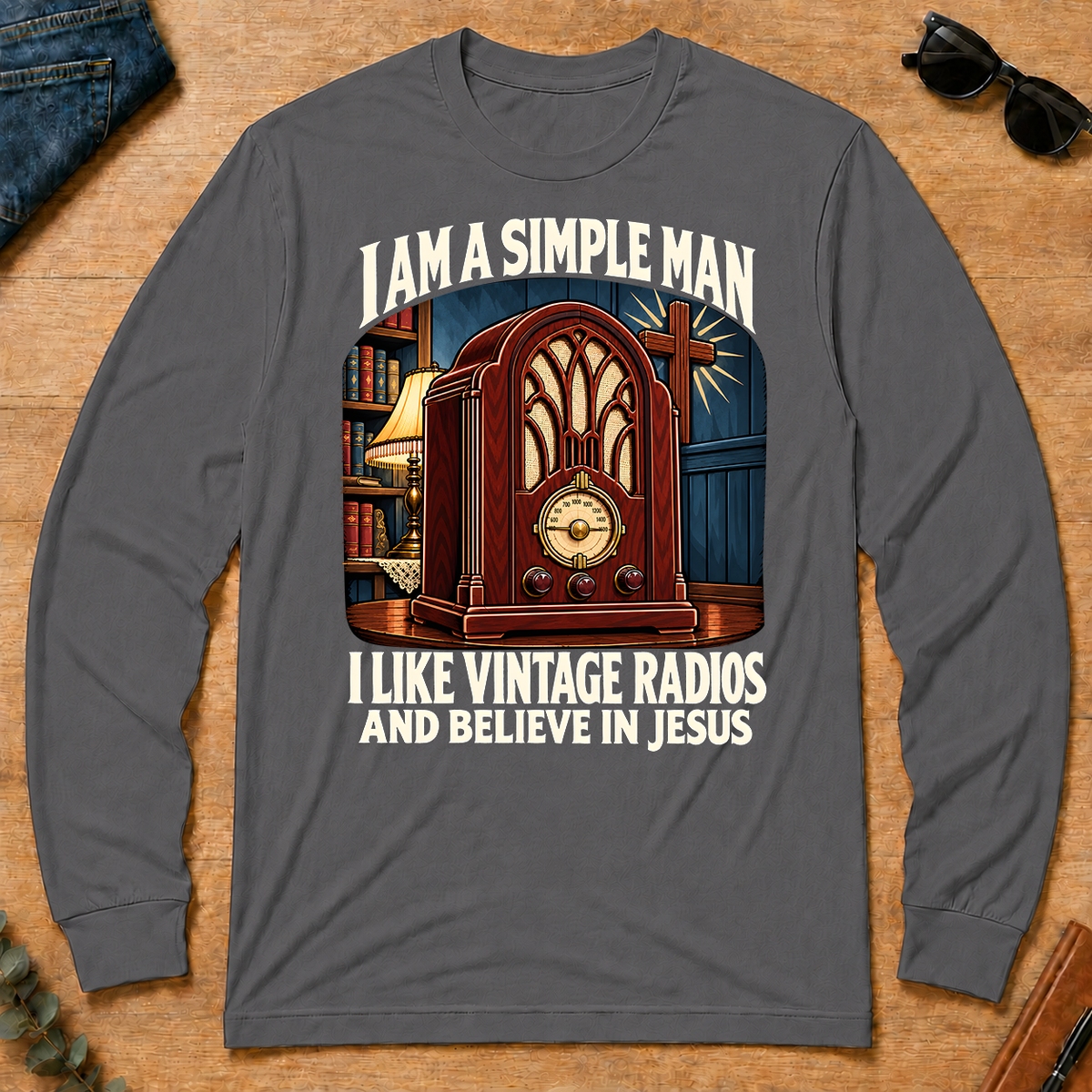 I Like Vintage Radios & Believe In Jesus - charcoal - LST2D-Charcoal