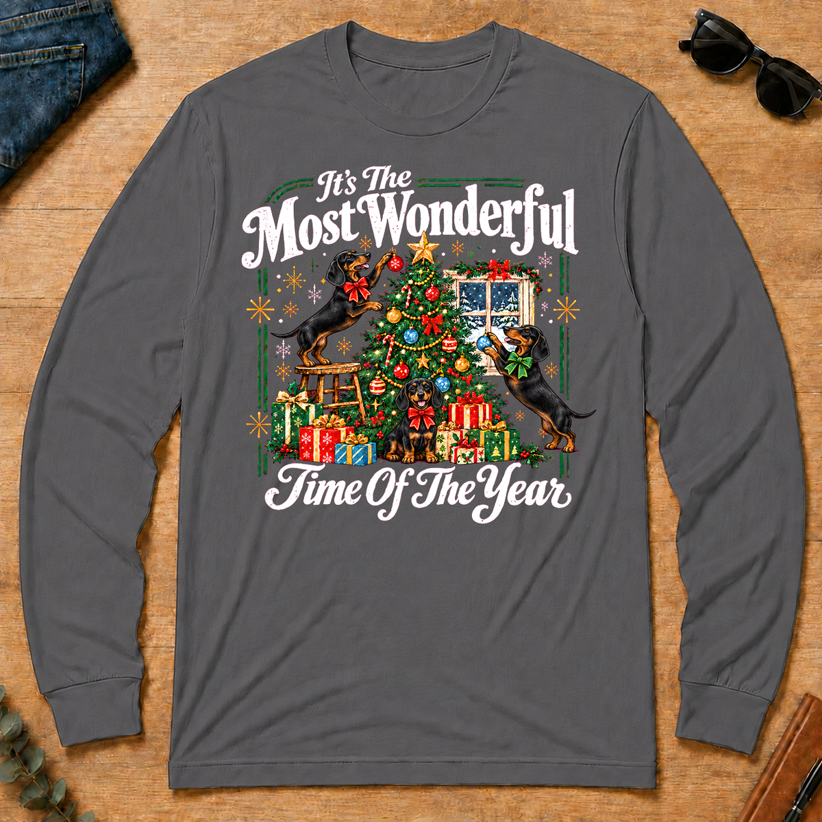 Wonderful Christmas Dachshund - charcoal - LST2D-Charcoal