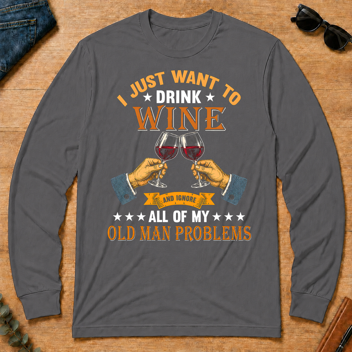 Vintage I Just Want To Drink Wine - charcoal - LST2D-Charcoal