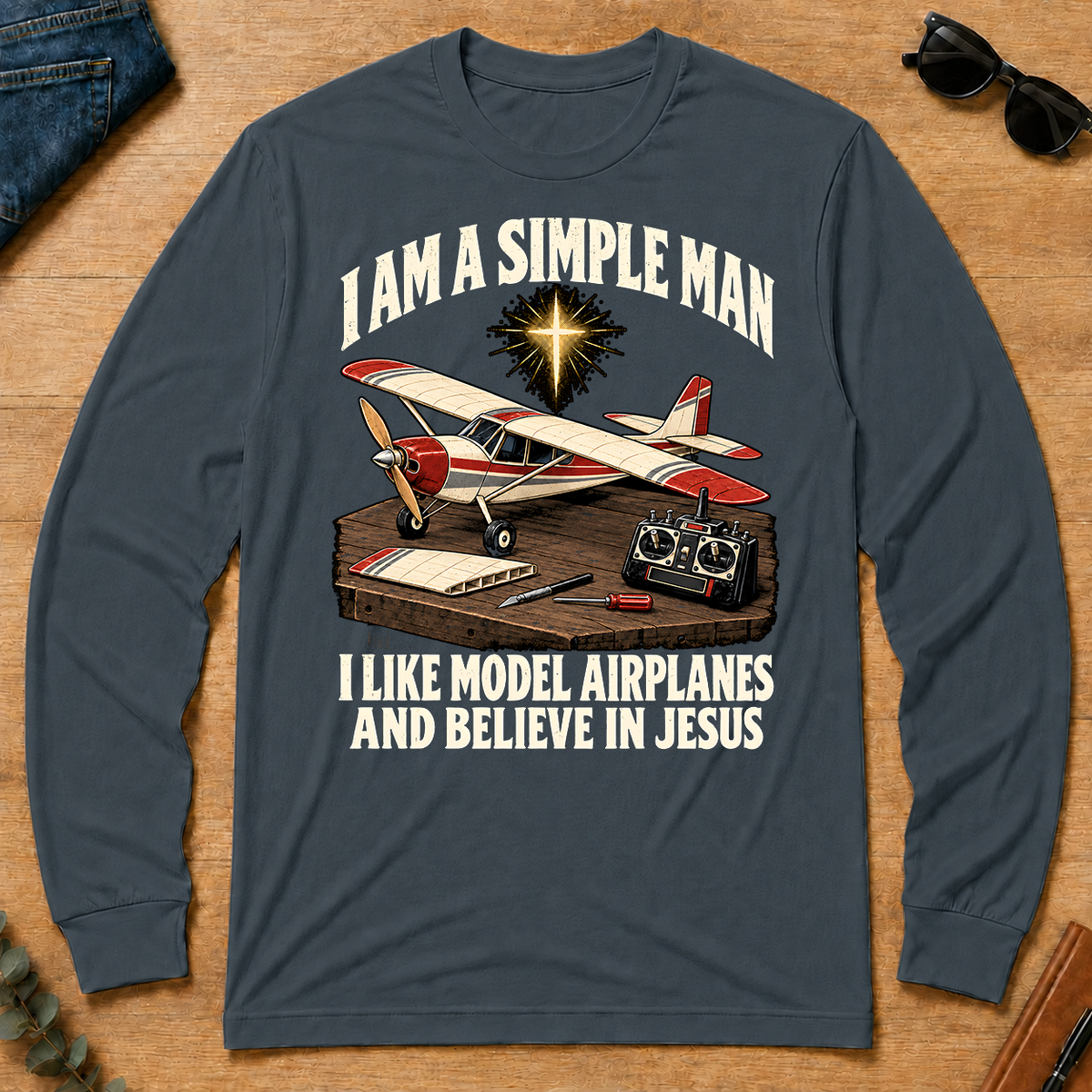 I Like Model Airplanes & Believe In Jesus - dark-heather - LST2D-DarkHeather
