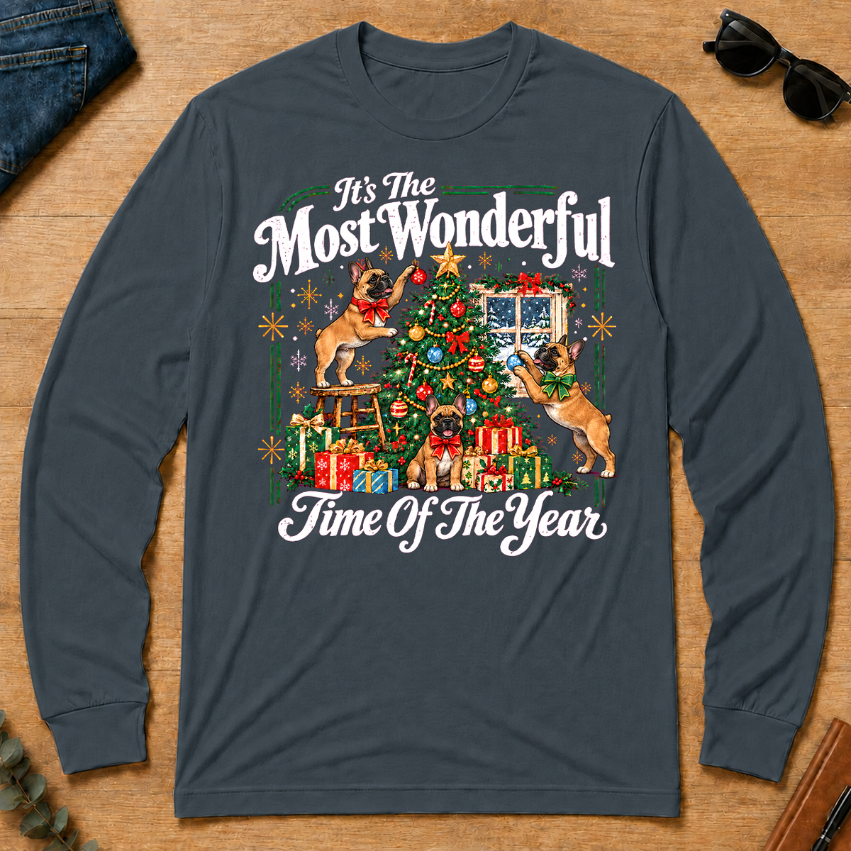 Wonderful Christmas French Bulldog - dark-heather - LST2D-DarkHeather