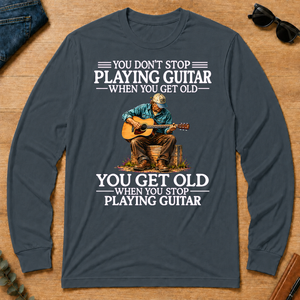 Old Man Don't Stop Playing Guitar - dark-heather - LST2D-DarkHeather