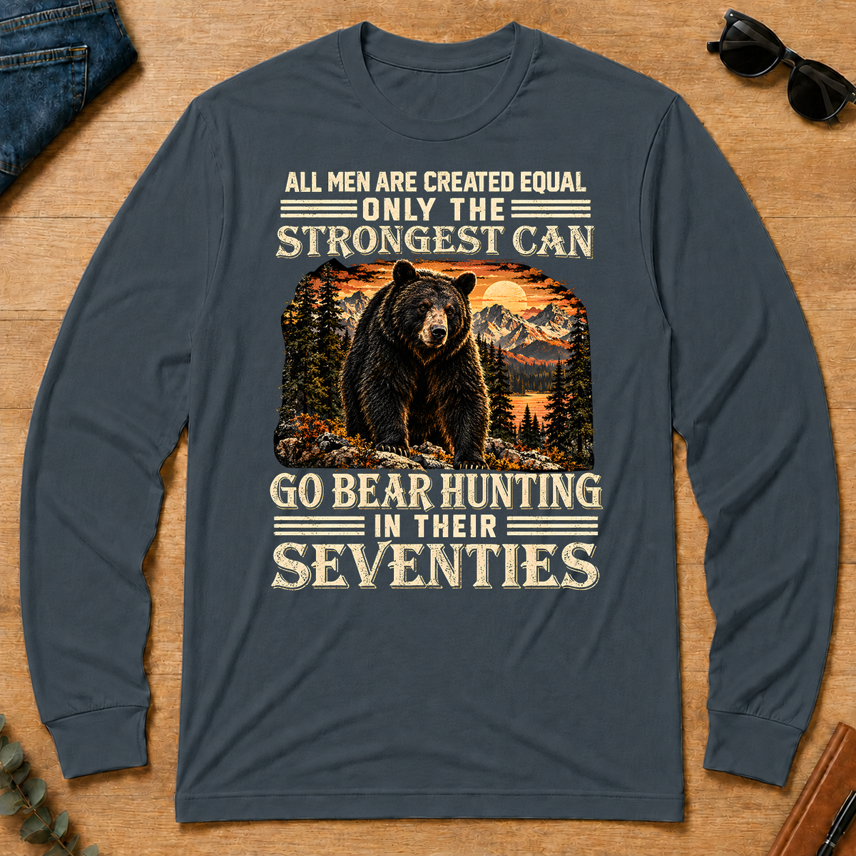 Vintage Bear Hunting Strongest Man In Seventies - dark-heather - LST2D-DarkHeather