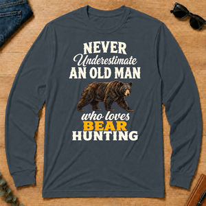 Never Underestimate An Old Man Who Loves Bear Hunting Retro - dark-heather - LST2D-DarkHeather