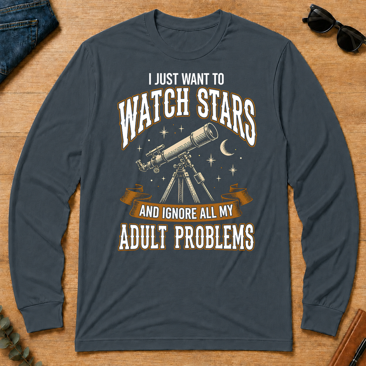 Vintage I Just Want To Watch Stars - dark-heather - LST2D-DarkHeather