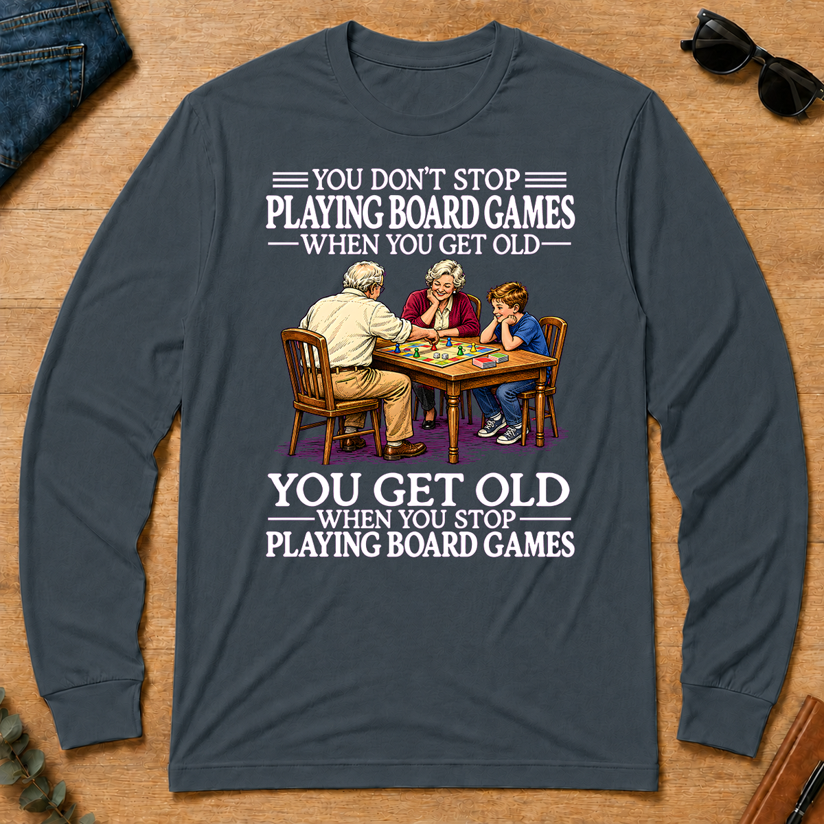 Old Man Don't Stop Playing Board Games - dark-heather - LST2D-DarkHeather