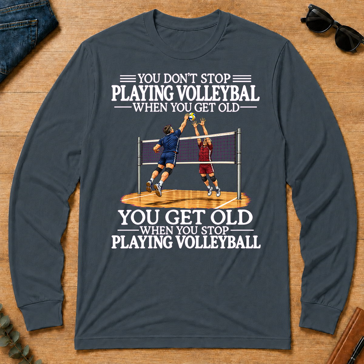 Old Man Don't Stop Volleyball - dark-heather - LST2D-DarkHeather