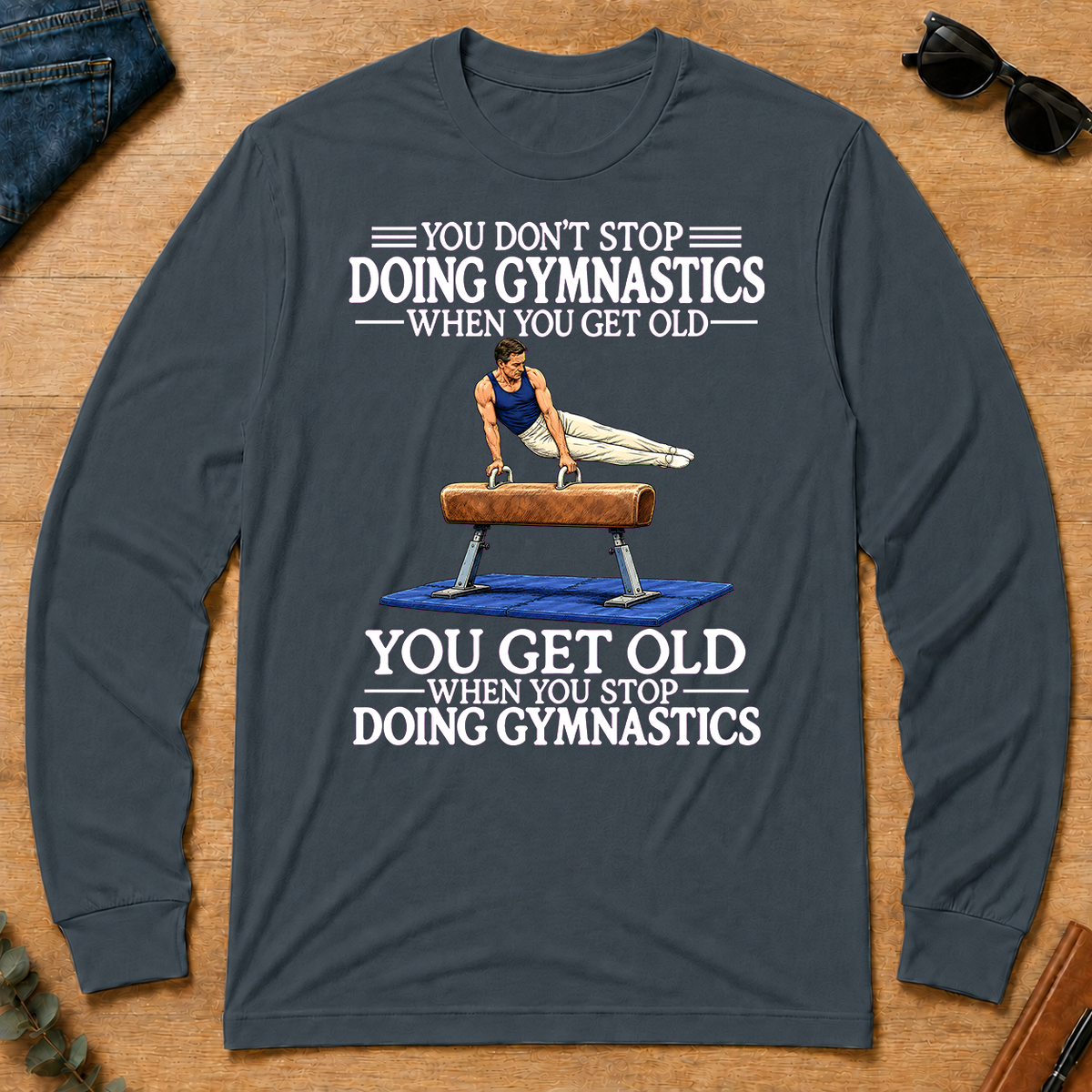 Old Man Don't Stop Gymnastics - dark-heather - LST2D-DarkHeather