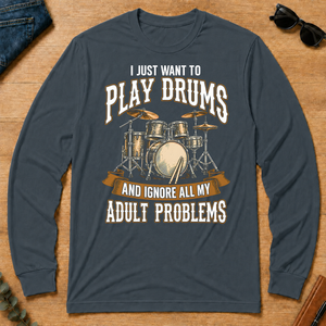 Vintage I Just Want To Play Drums - dark-heather - LST2D-DarkHeather