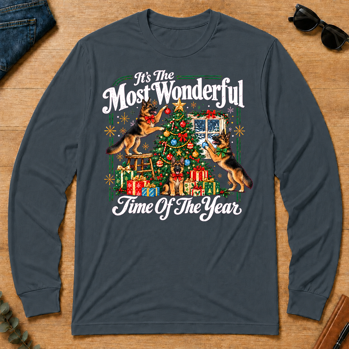 Wonderful Christmas German Shepherd - dark-heather - LST2D-DarkHeather