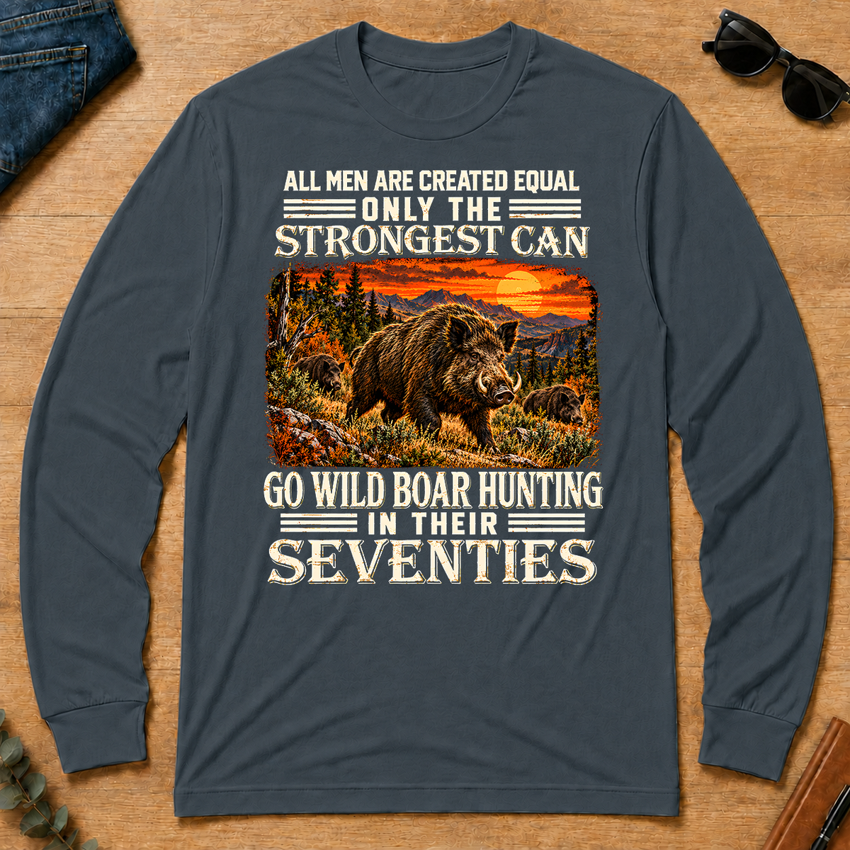 Wild Boar Hunting Strongest Man In Seventies - dark-heather - LST2D-DarkHeather