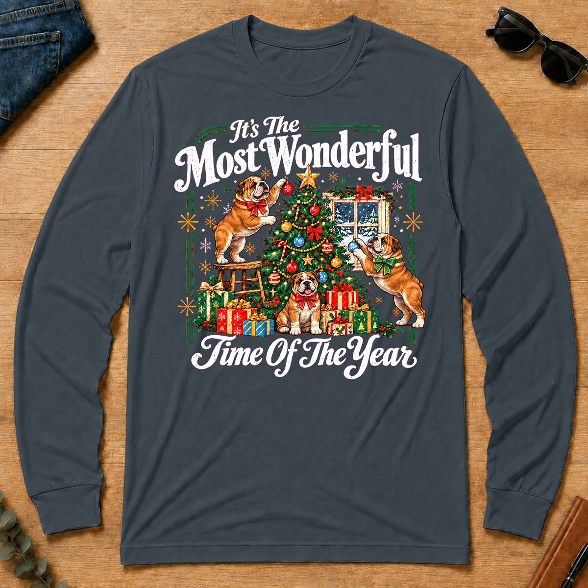 Wonderful Christmas Bulldog - dark-heather - LST2D-DarkHeather