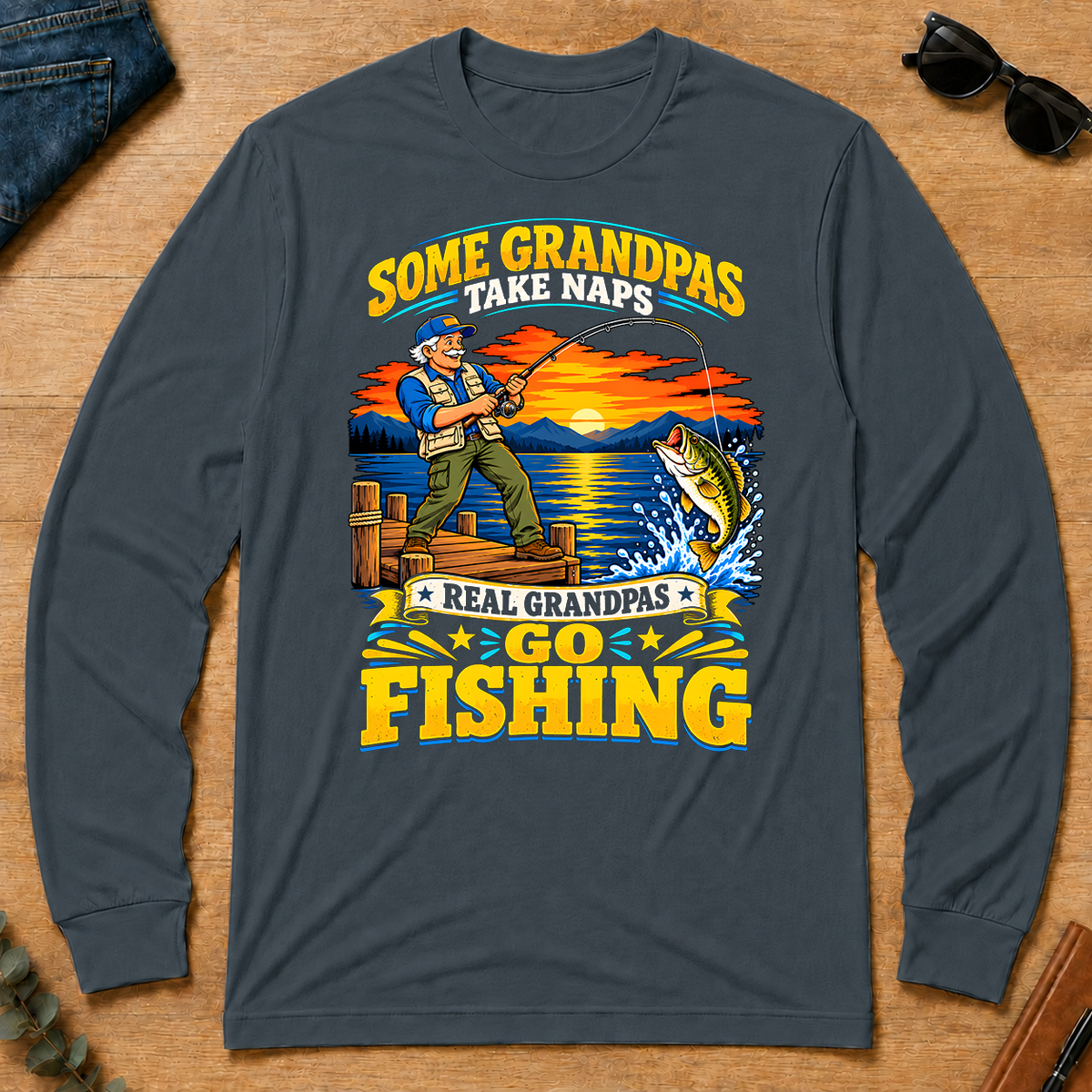Real Grandpas Go Fishing - dark-heather - LST2D-DarkHeather