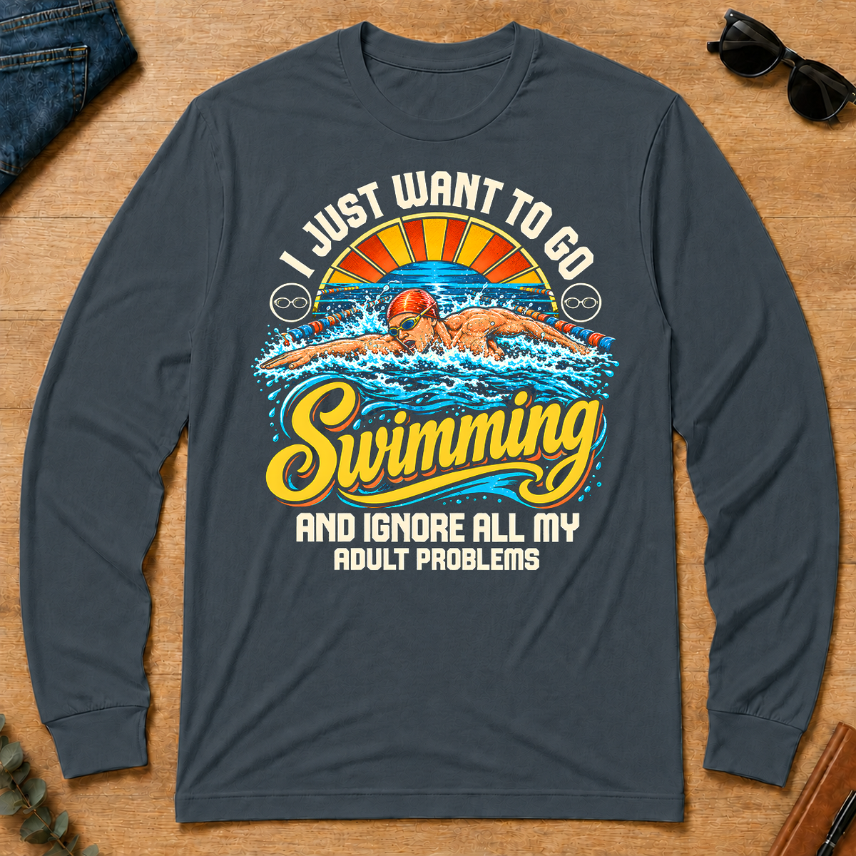 I Just Want To Go Swimming & Ignore All Adult Problems - dark-heather - LST2D-DarkHeather