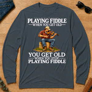 Old Man Don't Stop Playing Playing Fiddle - dark-heather - LST2D-DarkHeather