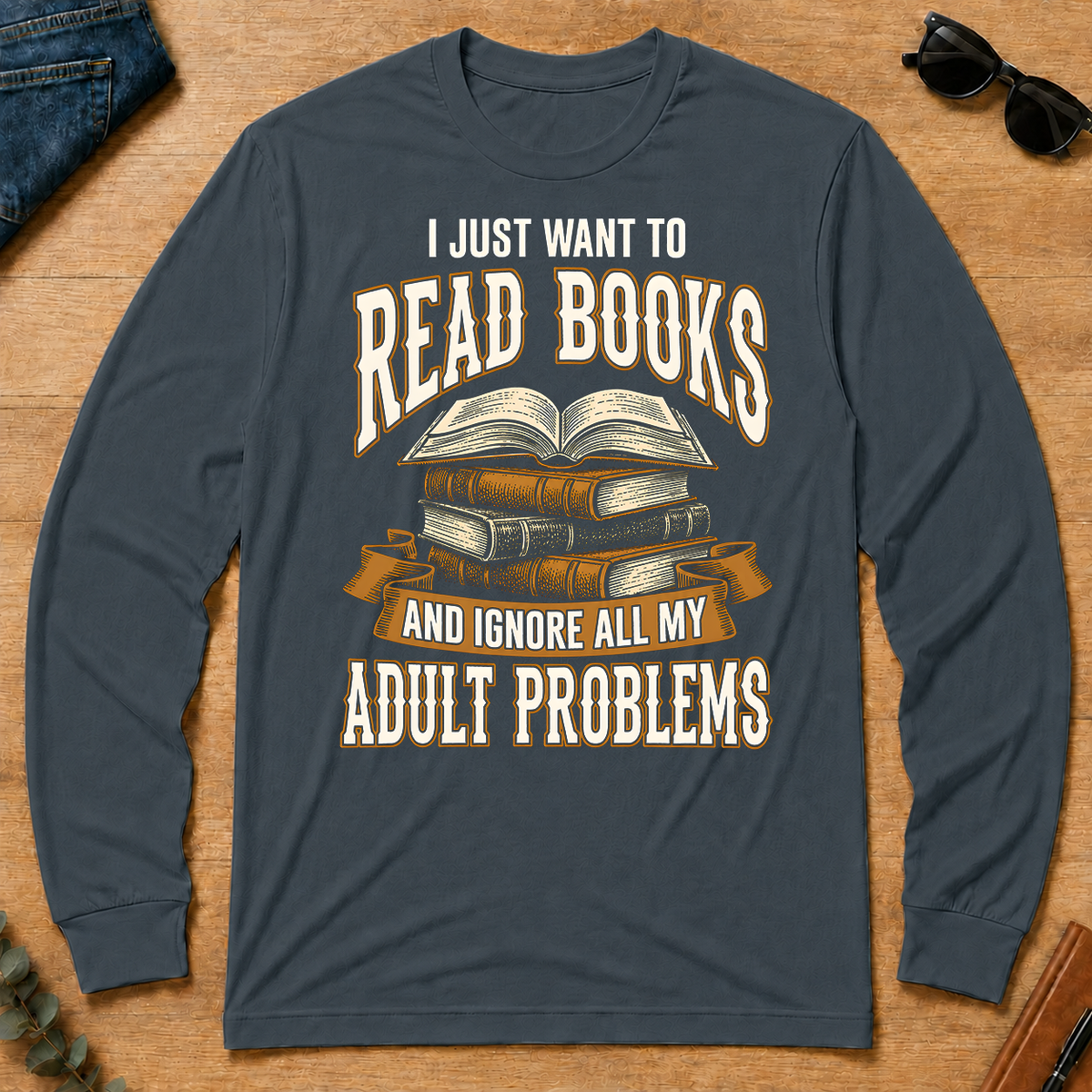 Vintage I Just Want To Read Books - dark-heather - LST2D-DarkHeather