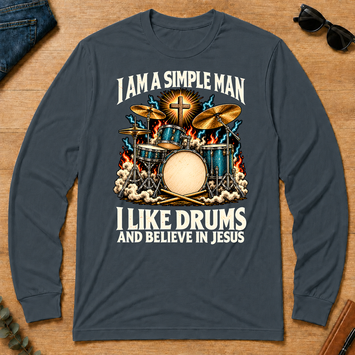 I Like Drums & Believe In Jesus - dark-heather - LST2D-DarkHeather