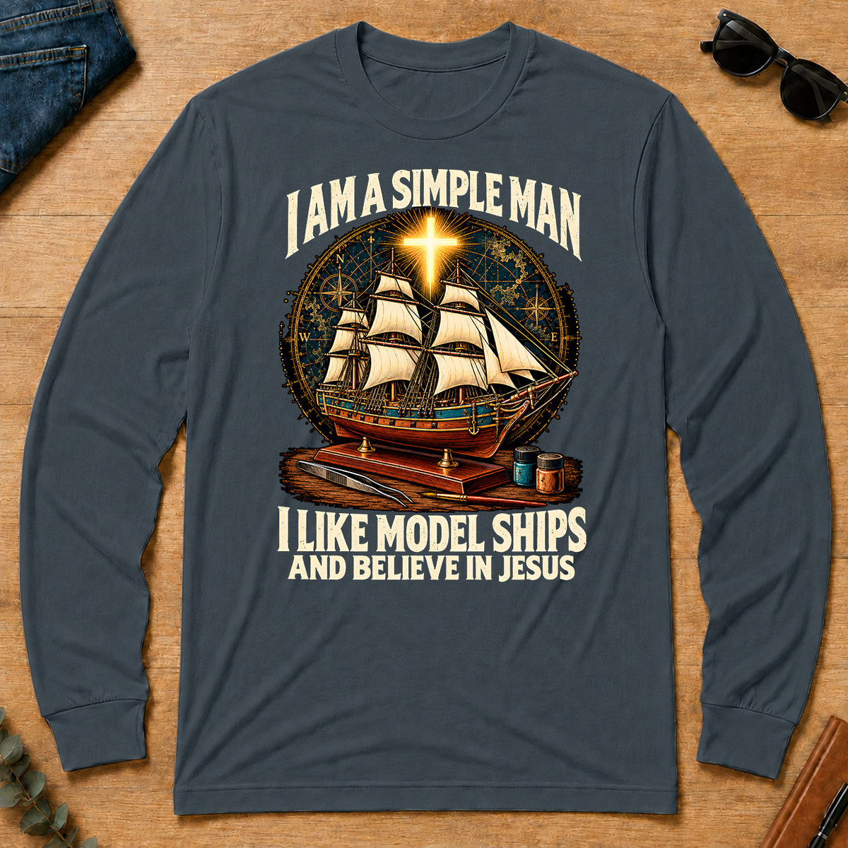 I Like Model Ships & Believe In Jesus - dark-heather - LST2D-DarkHeather