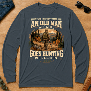 An Old Man Goes Hunting In 80s - dark-heather - LST2D-DarkHeather