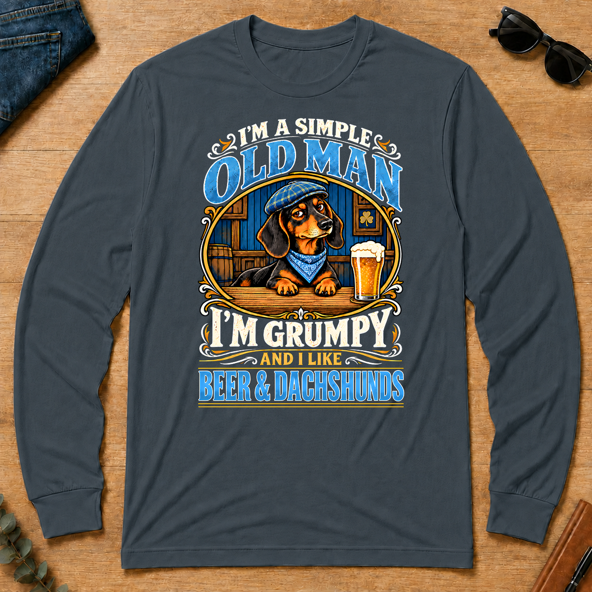 Funny I Like Beer & Dachshunds - dark-heather - LST2D-DarkHeather