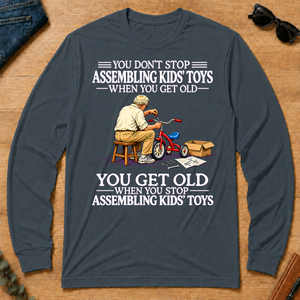 Old Man Don't Stop Assembling Kids Toys - dark-heather - LST2D-DarkHeather