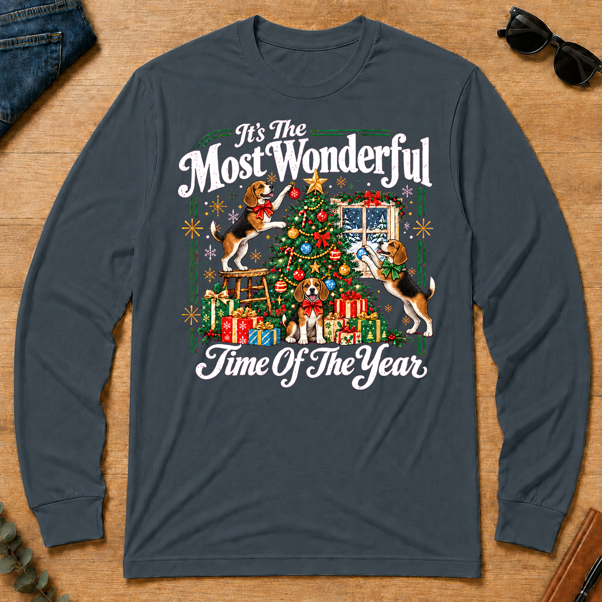 Wonderful Christmas Beagle - dark-heather - LST2D-DarkHeather