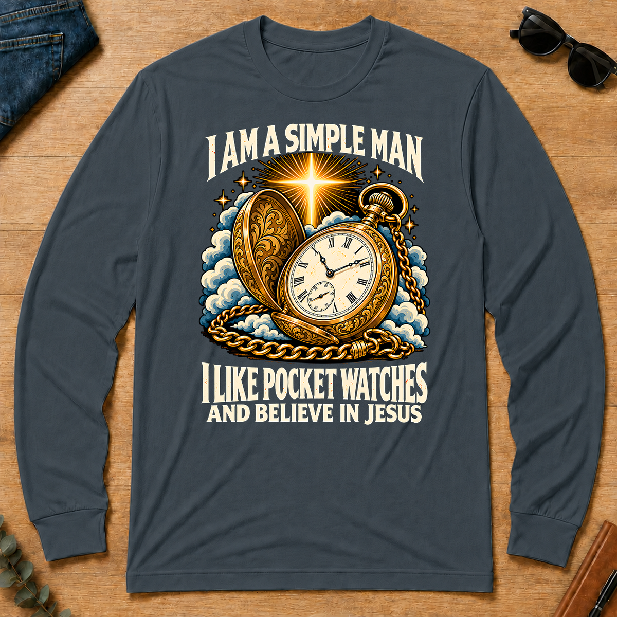 I Like Pocket Watches & Believe In Jesus - dark-heather - LST2D-DarkHeather