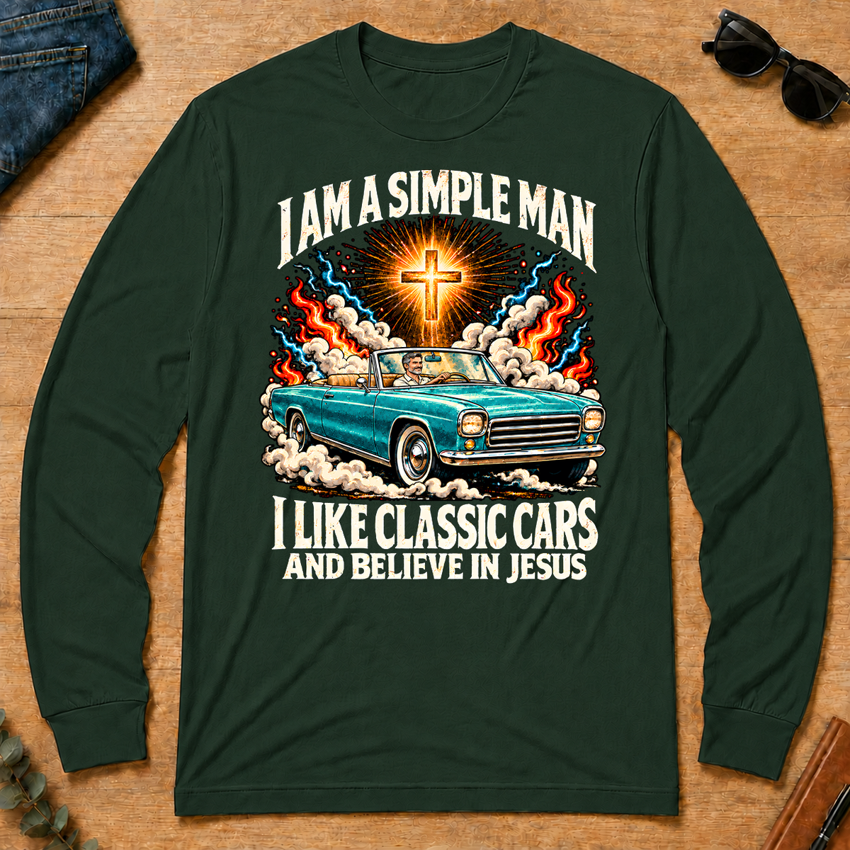 I Like Classic Cars & Believe In Jesus - forest-green - LST2D-ForestGreen